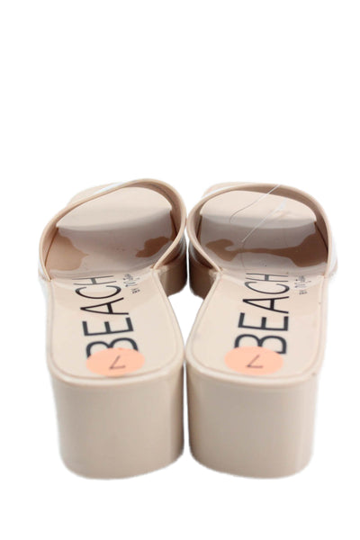 Beach by Matisse Womens Open Square Toe Block Heels Platform Mules Beige Size 7