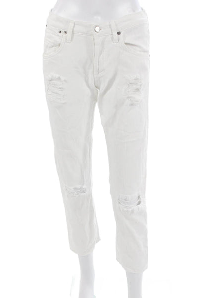 Citizens of Humanity Womens Cropped Boyfriend Jeans White Cotton Size 24