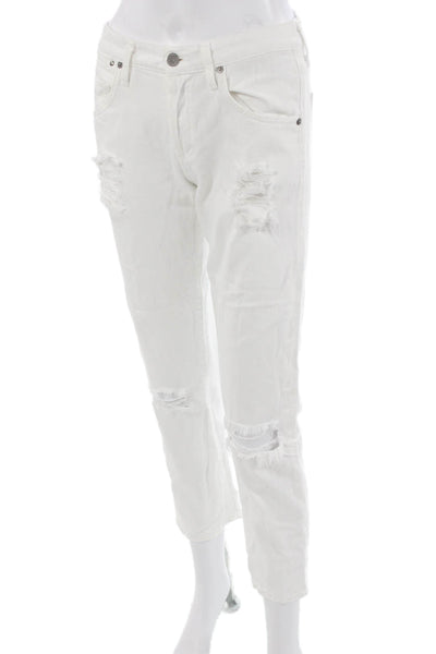 Citizens of Humanity Womens Cropped Boyfriend Jeans White Cotton Size 24