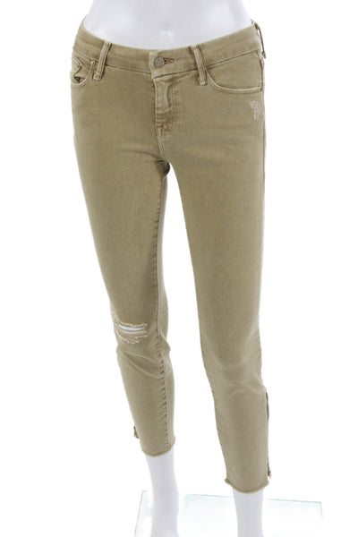 Mother Women Ankle Skinny Jeans Beige Button Closure Size 25