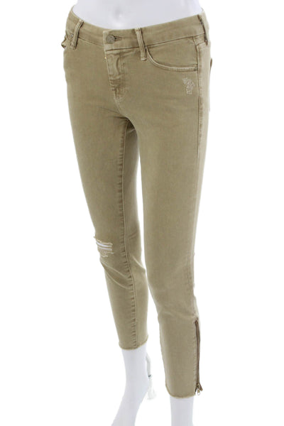 Mother Women Ankle Skinny Jeans Beige Button Closure Size 25