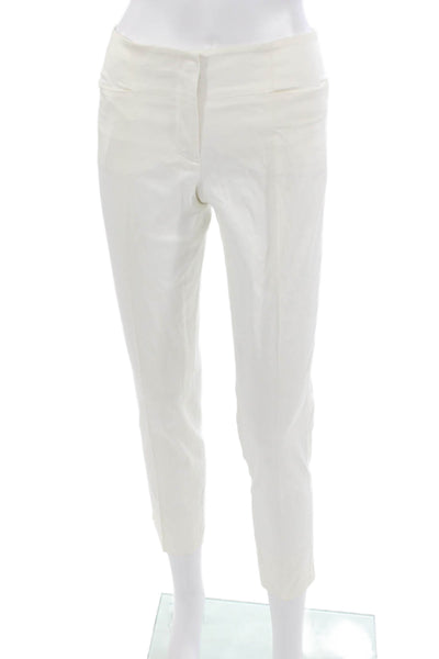 Jil Sander Women Ankle Dress Pants White Cotton Elastan Button Size 32