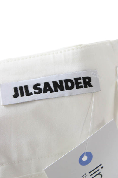 Jil Sander Women Ankle Dress Pants White Cotton Elastan Button Size 32