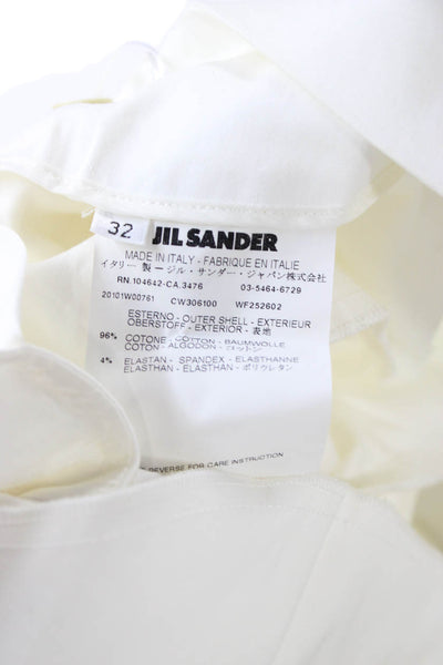 Jil Sander Women Ankle Dress Pants White Cotton Elastan Button Size 32