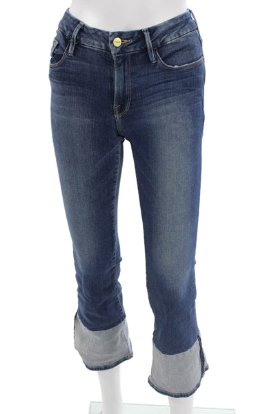 Frame Womens Cropped Flared Jeans Dark Blue Size 24 Petite