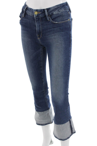 Frame Womens Cropped Flared Jeans Dark Blue Size 24 Petite