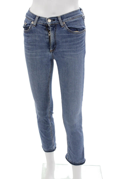 Rag & Bone Womens Skinny Ankle Cropped Jeans Blue Mid Rise Button Size 25