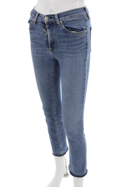 Rag & Bone Womens Skinny Ankle Cropped Jeans Blue Mid Rise Button Size 25