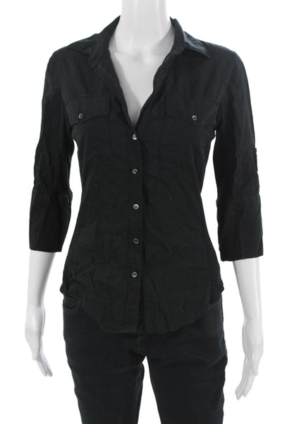Standard James Perse Women Black Button Up Top 3/4 Sleeve 100% Cotton Size 1