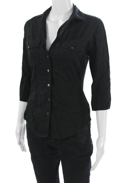 Standard James Perse Women Black Button Up Top 3/4 Sleeve 100% Cotton Size 1