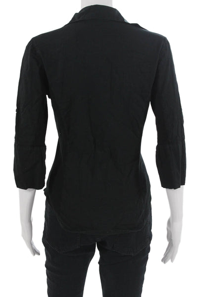 Standard James Perse Women Black Button Up Top 3/4 Sleeve 100% Cotton Size 1