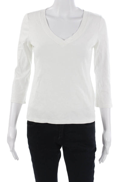 Sigrid Olsen Womens Basic V Neck Cotton 3/4 Sleeve T Shirt White Size XS
