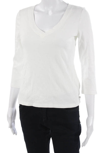 Sigrid Olsen Womens Basic V Neck Cotton 3/4 Sleeve T Shirt White Size XS