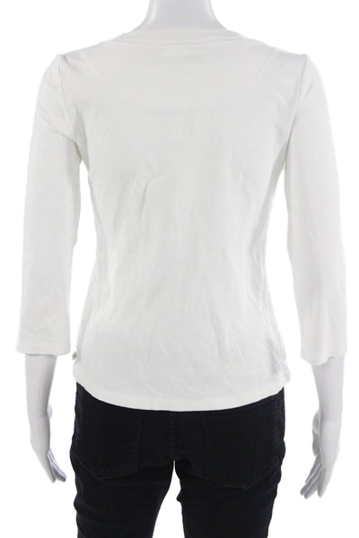 Sigrid Olsen Womens Basic V Neck Cotton 3/4 Sleeve T Shirt White Size XS