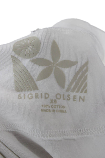 Sigrid Olsen Womens Basic V Neck Cotton 3/4 Sleeve T Shirt White Size XS
