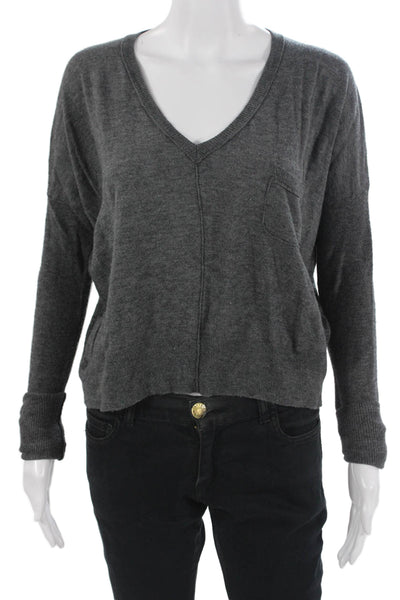 C&C California Unisex Pullover Dark Gray V Neck Button Long Sleeve Size M