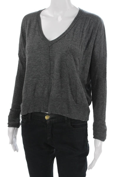 C&C California Unisex Pullover Dark Gray V Neck Button Long Sleeve Size M