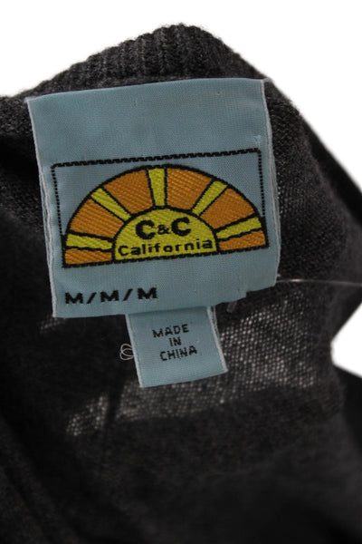 C&C California Unisex Pullover Dark Gray V Neck Button Long Sleeve Size M
