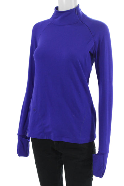 Athleta Women Mock Neck Long Sleeve Zip Top Purple Basic Outdoor Size XS
