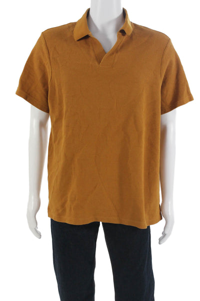 Frame Mens Cotton Solid Collared Short Sleeve Polo Brown Designer Fall Size L