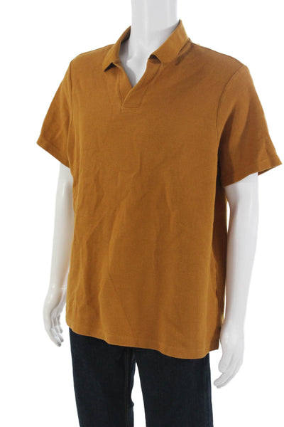Frame Mens Cotton Solid Collared Short Sleeve Polo Brown Designer Fall Size L