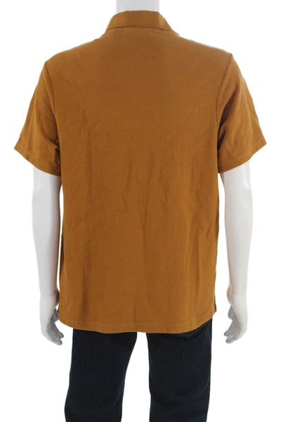 Frame Mens Cotton Solid Collared Short Sleeve Polo Brown Designer Fall Size L