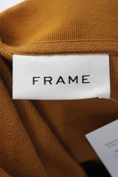 Frame Mens Cotton Solid Collared Short Sleeve Polo Brown Designer Fall Size L