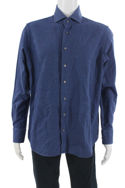 Emanuel Berg Mens Cotton Collared Long Sleeve Button-Down Shirt Blue Size L