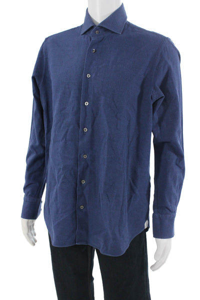 Emanuel Berg Mens Cotton Collared Long Sleeve Button-Down Shirt Blue Size L