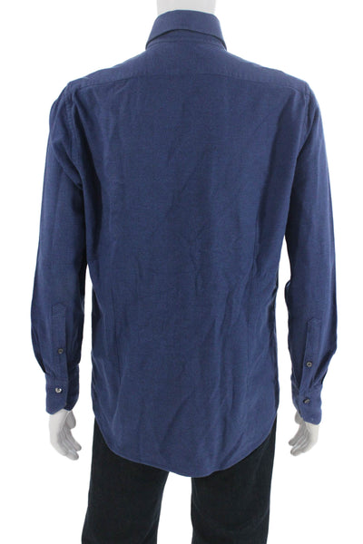 Emanuel Berg Mens Cotton Collared Long Sleeve Button-Down Shirt Blue Size L