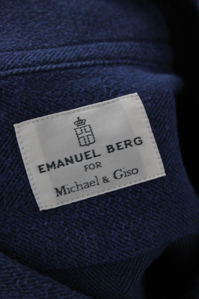 Emanuel Berg Mens Cotton Collared Long Sleeve Button-Down Shirt Blue Size L