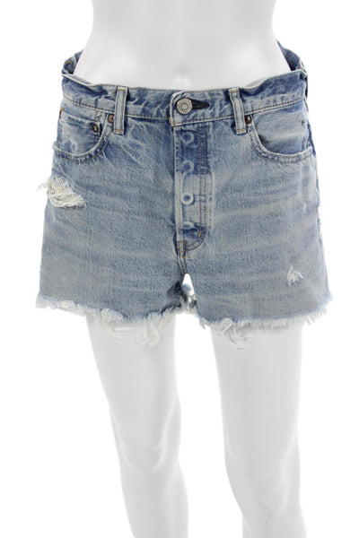 Moussy Unisex Light Blue 100% Cotton 90s Button Shorts Size 27