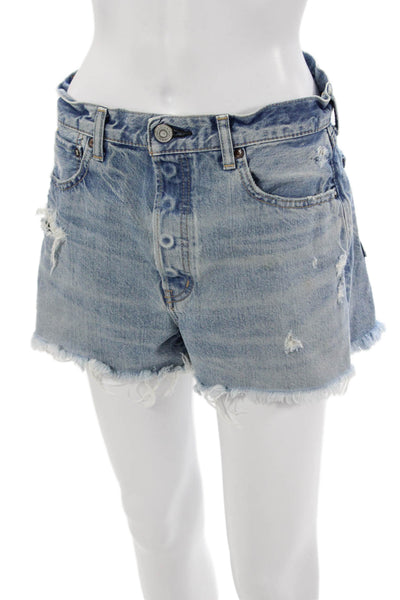 Moussy Unisex Light Blue 100% Cotton 90s Button Shorts Size 27