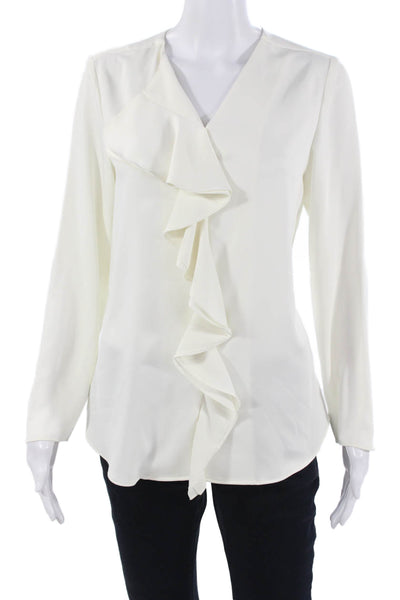 T Tahari Womens Blouse V-Neck White Long Sleeve Polyester Petite Size XS