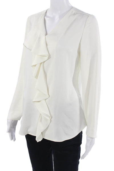 T Tahari Womens Blouse V-Neck White Long Sleeve Polyester Petite Size XS