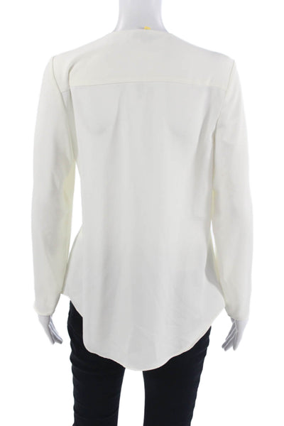 T Tahari Womens Blouse V-Neck White Long Sleeve Polyester Petite Size XS