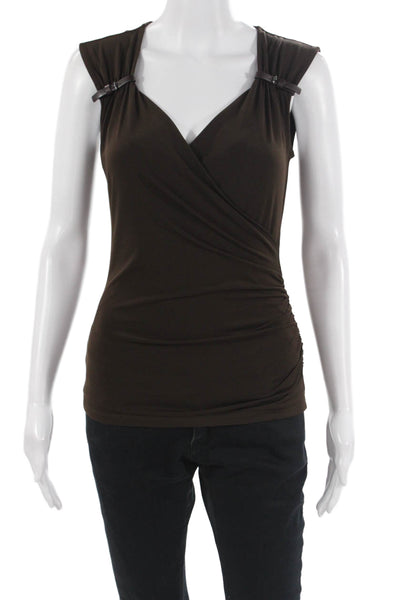 Michael Michael Kors Women Brown Silk V Neck Sleeveless Tank Buckle Size XS