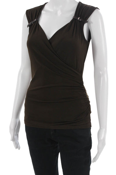 Michael Michael Kors Women Brown Silk V Neck Sleeveless Tank Buckle Size XS