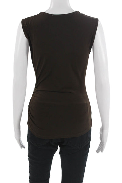 Michael Michael Kors Women Brown Silk V Neck Sleeveless Tank Buckle Size XS