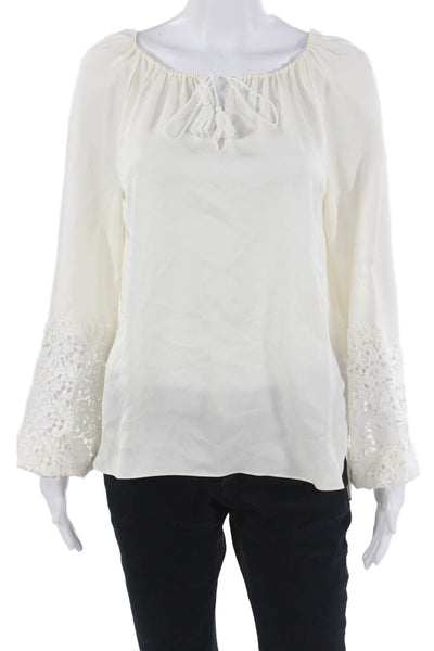 Elie Tahari Womens Silk Tunic White Round Neck Long Sleeve Petite Size XS