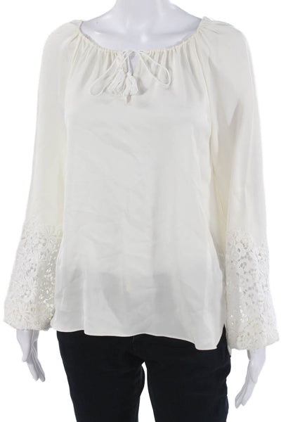 Elie Tahari Womens Silk Tunic White Round Neck Long Sleeve Petite Size XS