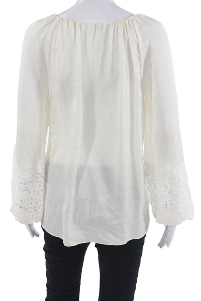 Elie Tahari Womens Silk Tunic White Round Neck Long Sleeve Petite Size XS