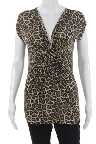 Michael Michael Kors Women Tunic Blouse Beige V-Neck Leopard Sleeveless Size XS