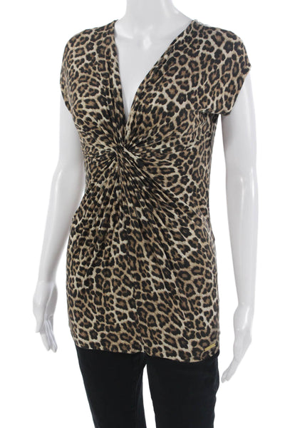 Michael Michael Kors Women Tunic Blouse Beige V-Neck Leopard Sleeveless Size XS