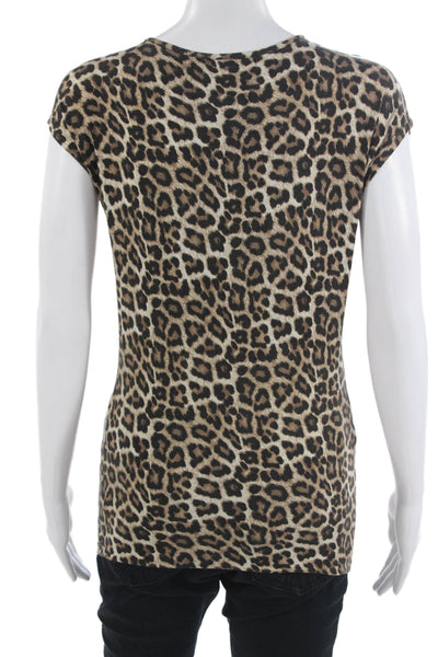 Michael Michael Kors Women Tunic Blouse Beige V-Neck Leopard Sleeveless Size XS
