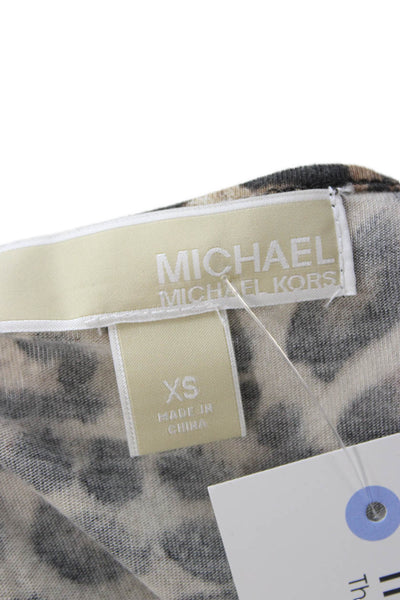 Michael Michael Kors Women Tunic Blouse Beige V-Neck Leopard Sleeveless Size XS