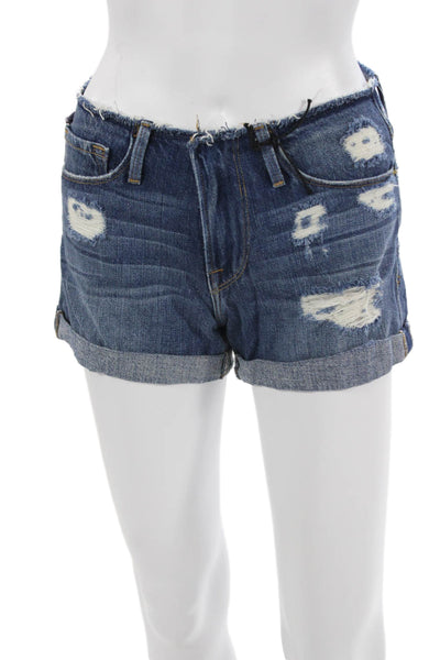 Frame Denim Unisex Dark Blue Cotton Grunge Button Shorts Size 24
