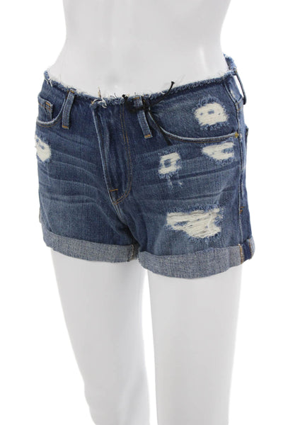 Frame Denim Unisex Dark Blue Cotton Grunge Button Shorts Size 24
