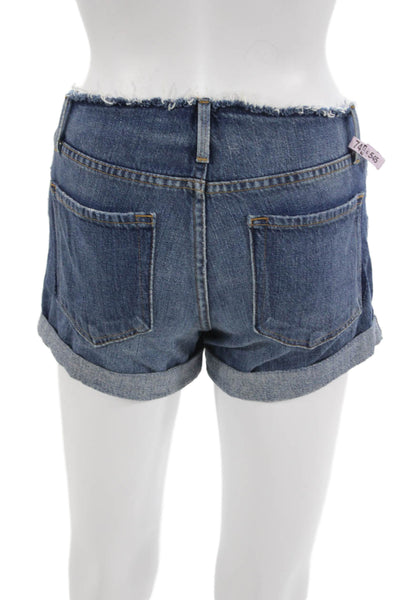 Frame Denim Unisex Dark Blue Cotton Grunge Button Shorts Size 24