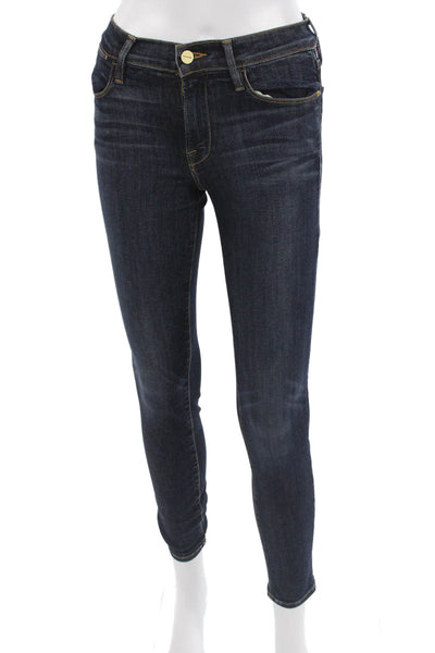 Frame Women Skinny Ankle Jeans Dark Blue Mid Rise Button Fly Size 24